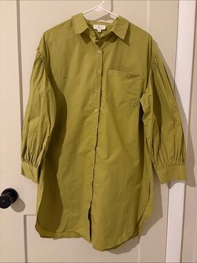 Women’s P Cill Olive Green Casual Button-Down Shirt Dress - Relaxed Tunic Style